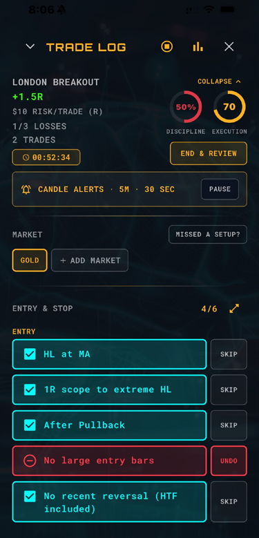 TraderZen Trade Control session on phone